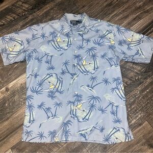 Vintage Polo Ralph Lauren Clayton 100% Cotton Blue Palm Tree Men's Shirt Medium